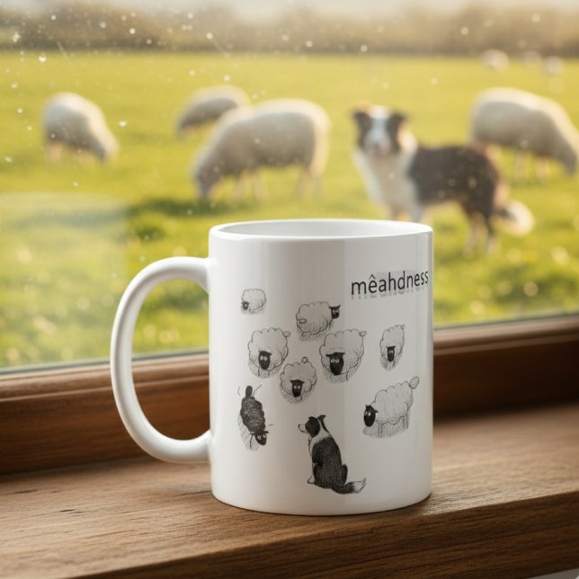 Mêahdness Funny Sheep Dog Pen Sketch Cartoon Coffee Mug (Creator Uploaded)