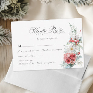 Meal Choice Elegant Christmas Floral Wedding RSVP Card