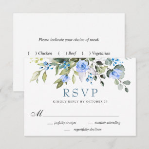 MEAL CHOICE Elegant Eucalyptus Blue Roses Wedding RSVP Card