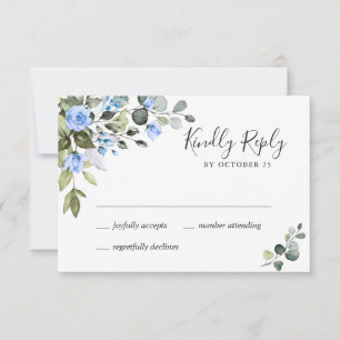 MEAL CHOICE Elegant Eucalyptus Blue Roses Wedding RSVP Card