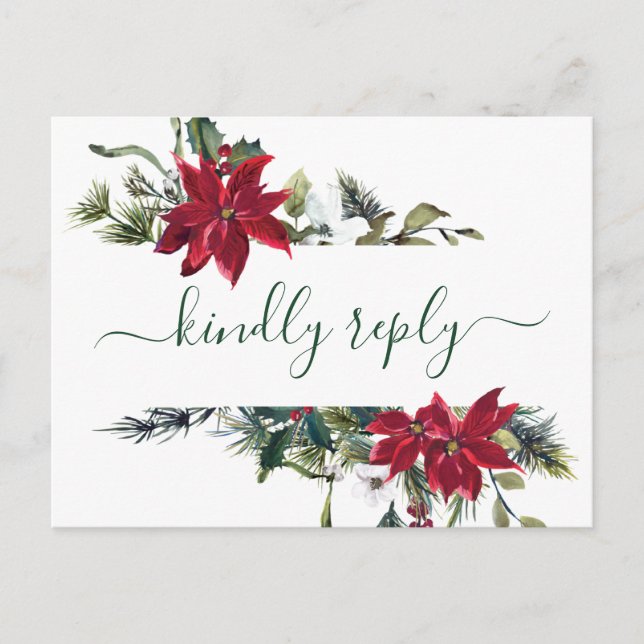 MEAL CHOICE Elegant Red Poinsettia Wedding RSVP Postcard (Front)