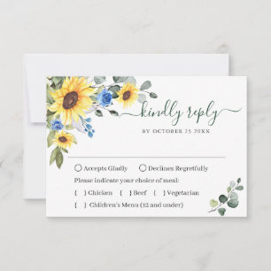 MEAL CHOICE Elegant Sunflowers Eucalyptus Wedding RSVP Card