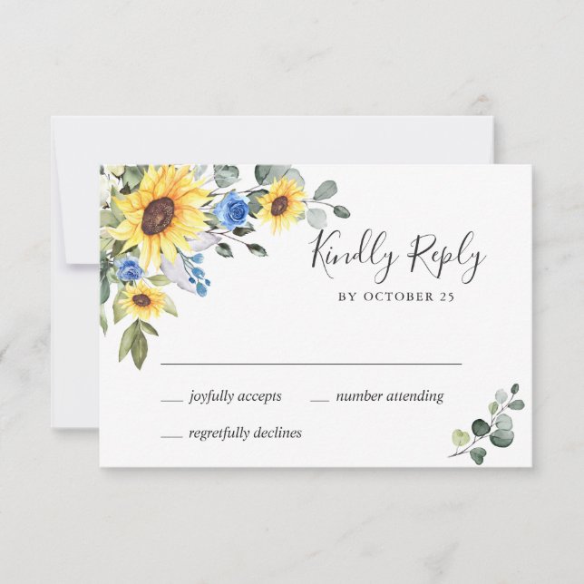 MEAL CHOICE Elegant Sunflowers Eucalyptus Wedding RSVP Card (Front)