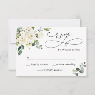 MEAL CHOICE Eucalyptus White Roses Floral Wedding RSVP Card