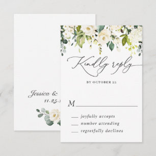 MEAL CHOICE Eucalyptus White Roses Floral Wedding RSVP Card