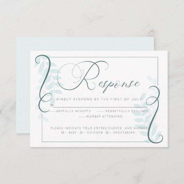 Meal Choice RSVP | Modern Mint Leaves Jade Accents Invitation (Front/Back)