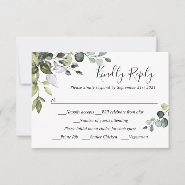 MEAL CHOICE Simple Elegant Eucalyptus Wedding RSVP (Front)