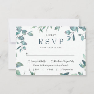 MEAL CHOICE Simple Elegant Eucalyptus Wedding RSVP Card