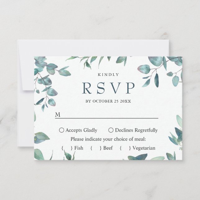 MEAL CHOICE Simple Elegant Eucalyptus Wedding RSVP Card (Front)