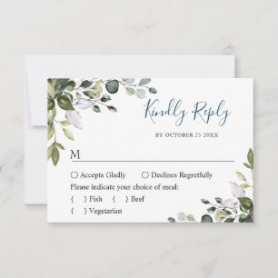 MEAL CHOICE Simple Elegant Eucalyptus Wedding RSVP Card