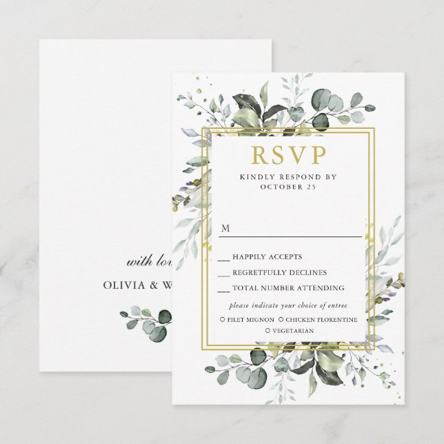 MEAL CHOICE Simple Elegant Eucalyptus Wedding RSVP Card (Front/Back)