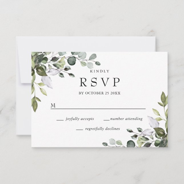 MEAL CHOICE Simple Elegant Eucalyptus Wedding RSVP Card (Front)