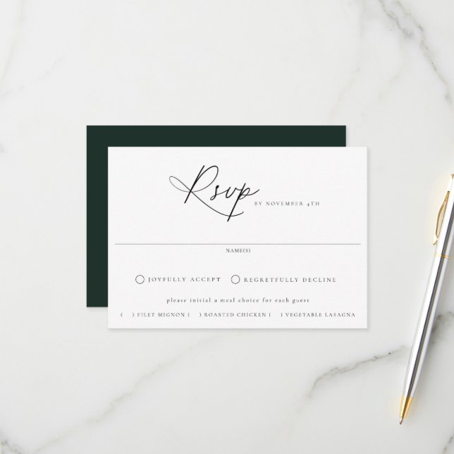 Meal Choice Wedding RSVP Card (Front/Back In Situ)