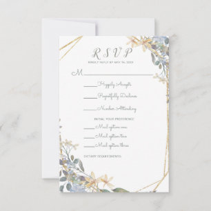 Meal Dietary Geometric Gold Blue Floral RSVP Card
