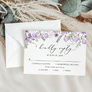 Meal Options Lavender Watercolor Floral Wedding RSVP Card