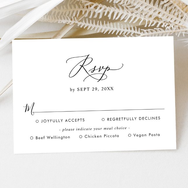 Meal Options Simple Modern Black & White Wedding RSVP Card (Creator Uploaded)