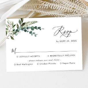Meal Options Simple Modern Greenery Wedding  RSVP Card