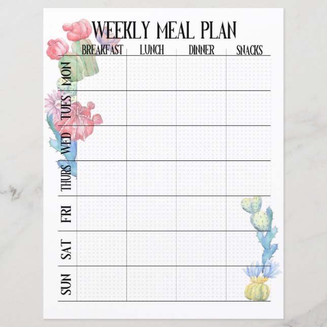 Meal plan weekly organiser (Front)
