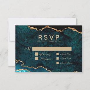 Meal Selection Teal Gold Agate Wedding RSVP Card