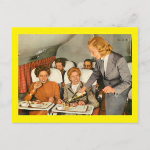 Meal Service in Flight Vintage Postcard