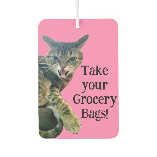 Mean Cat Grocery Bag Reminder Car Air Freshener (Front)
