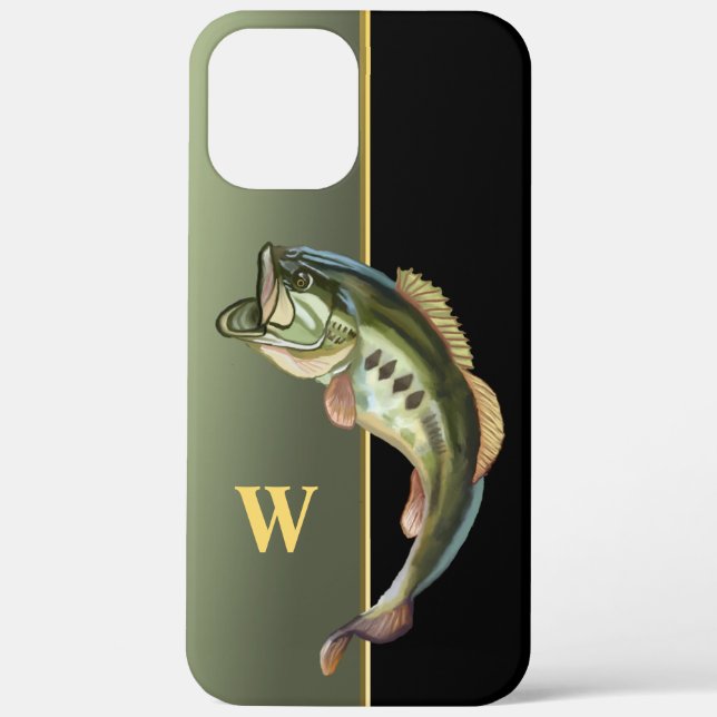 Mean Jumping Bass Fishing Monogram Case-Mate iPhone Case (Back)