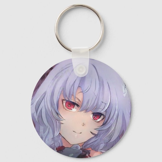 Mean violet haired girl red eyes anime manga key ring (Front)