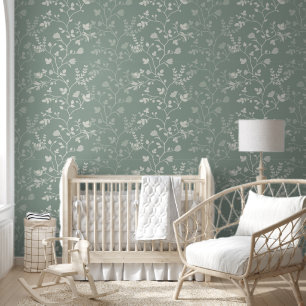 Meandering Floras Refined Soft Sage Floral Vines Wallpaper
