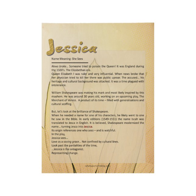 Meaning of the Name Jessica Wood Poster (Front)