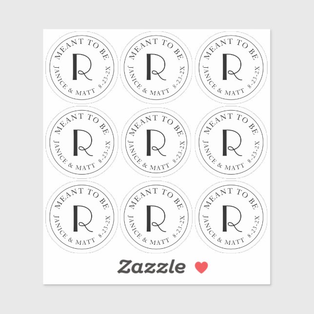 Meant to Be Mini Monogram Label with Wedding Date (Sheet)