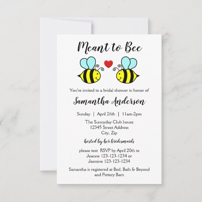 Meant to Bee - 3x5 Bridal Shower Invitation (Front)