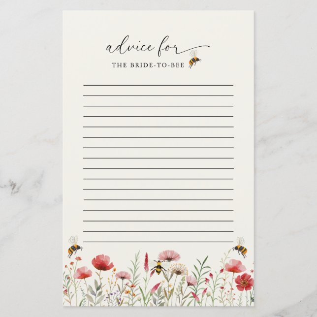 Meant To Bee Bridal Shower Advice Cards (Front)