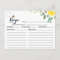 Meant to Bee Floral Bridal Shower Recipe Card