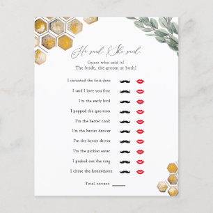 Meant to Bee He Said She Said Bridal Shower Game