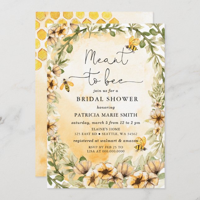 Meant To Bee Honeybee Floral Bridal Shower Invitation (Front/Back)