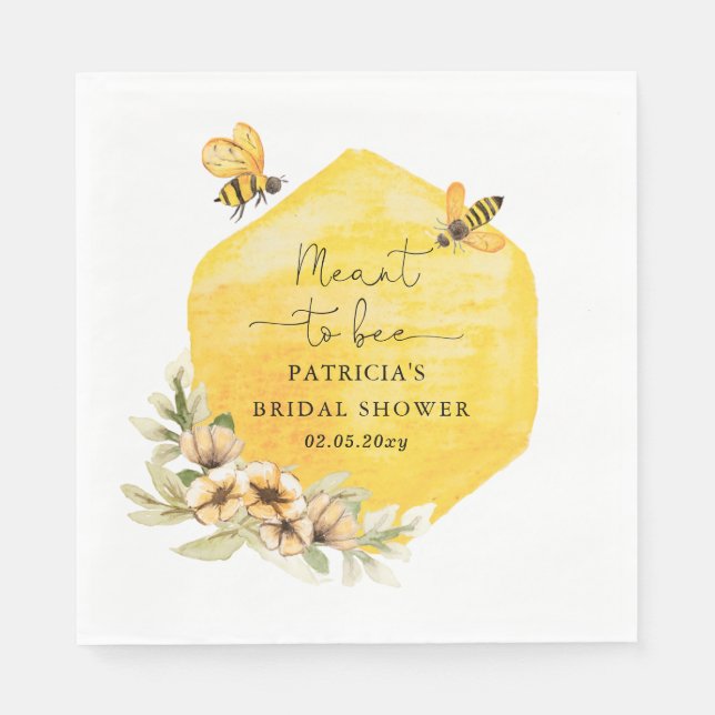 Meant To Bee Honeybee Floral Bridal Shower Napkin (Front)