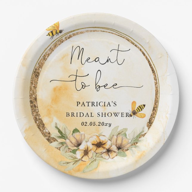 Meant To Bee Honeybee Floral Bridal Shower Paper Plate (Front)