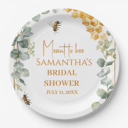 Meant to Bee Honeycomb Eucalyptus Bridal Shower Paper Plate