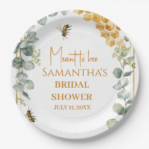Meant to Bee Honeycomb Eucalyptus Bridal Shower Paper Plate