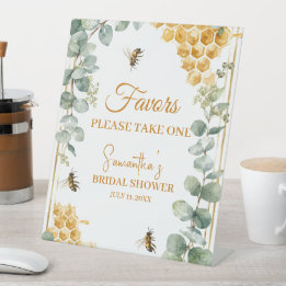 Meant to Bee Honeycomb Eucalyptus Bridal Shower Pedestal Sign