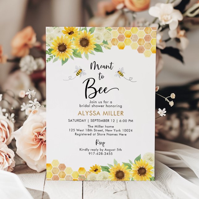 Meant to Bee Sunflower Honey Bee Bridal Shower Invitation (Creator Uploaded)