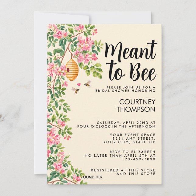 Meant To Bee Watercolor Floral Bridal Shower  Invitation (Front)