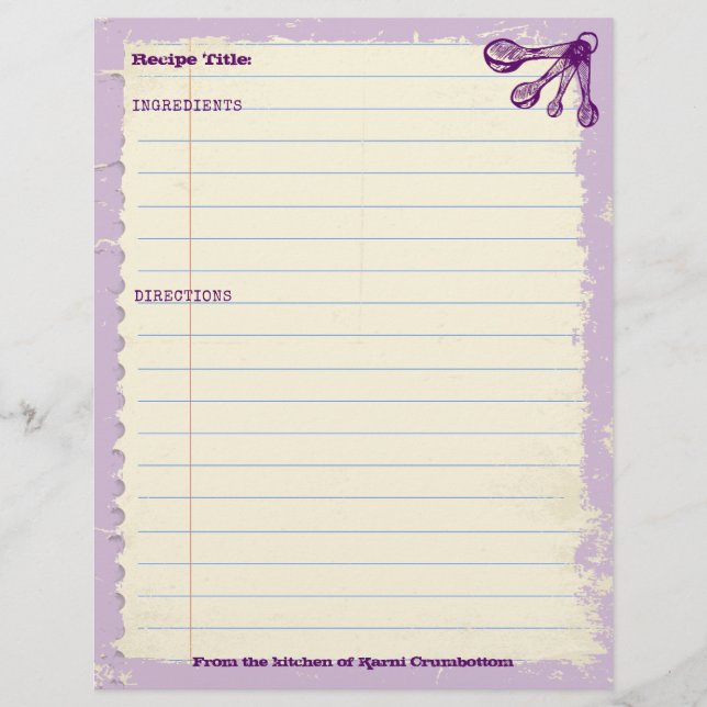 Measuring spoons baking bakery personalised recipe (Front)