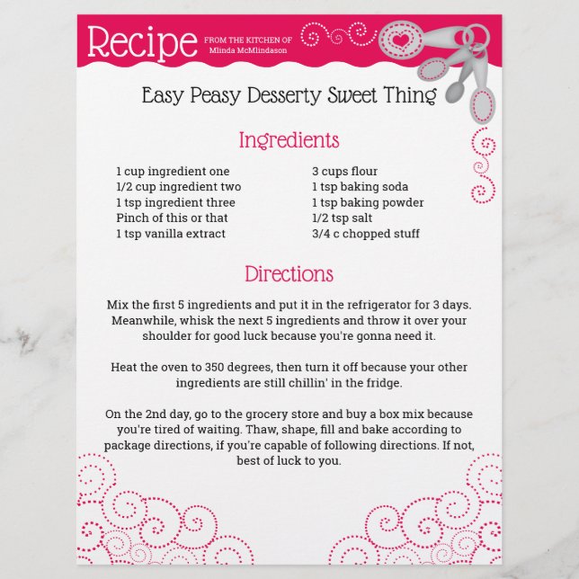 Measuring spoons heart menu recipe flier (Front)