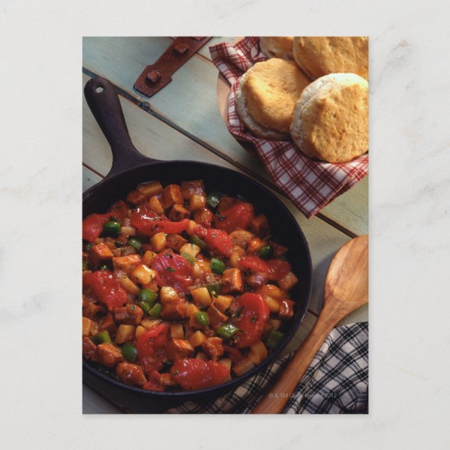 Meat and potato hash with biscuits postcard (Front)
