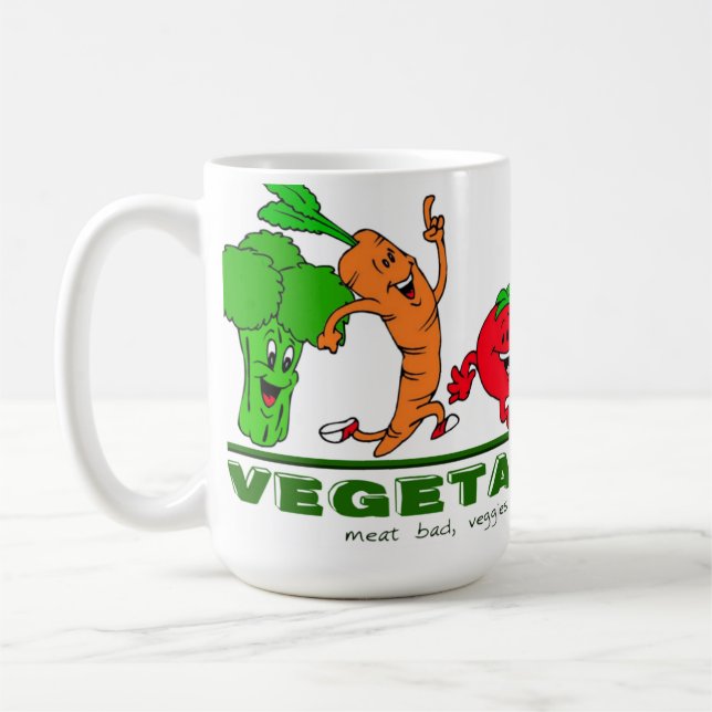 meat bad, veggies good Vegetarian Coffee Mug (Left)