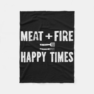 Meat Fire Happy Times Funny Bbq Grill Smoker Barbe Fleece Blanket