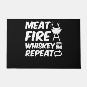 Meat Fire Whiskey Repeat   Funny Saying Meat BBQ Doormat