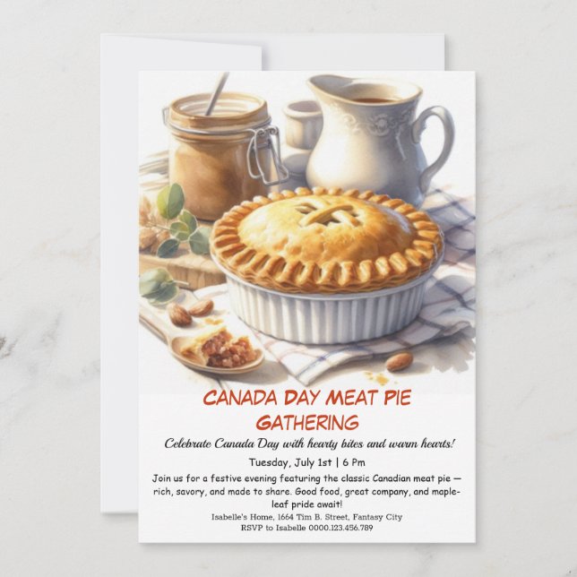 Meat Pie Party with Rustic Charm | Canada Day Invitation (Front)
