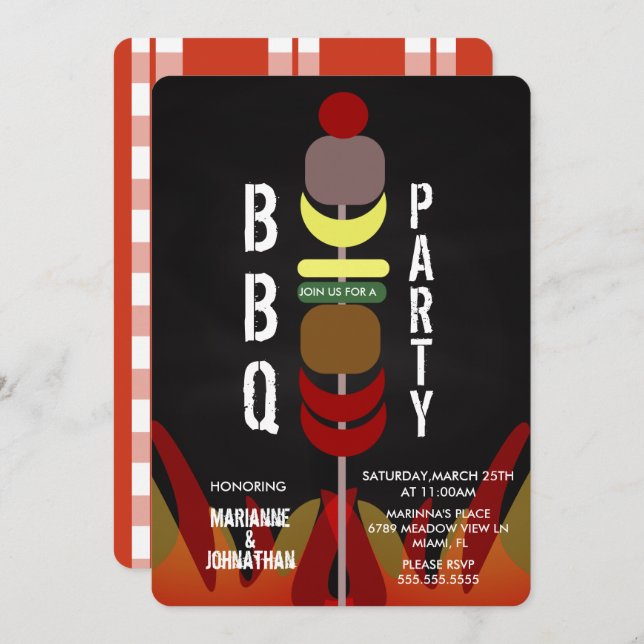 Meat Skewers BBQ Cook Out Party Invitation (Front/Back)